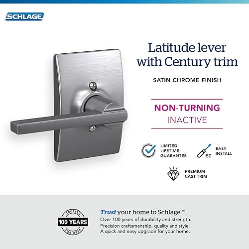 Miniatura 314 de Schlage Latitude F10 LAT 622 CEN Manija de paso con roseta Century, para pasillo y armario, negro mate Mate negro