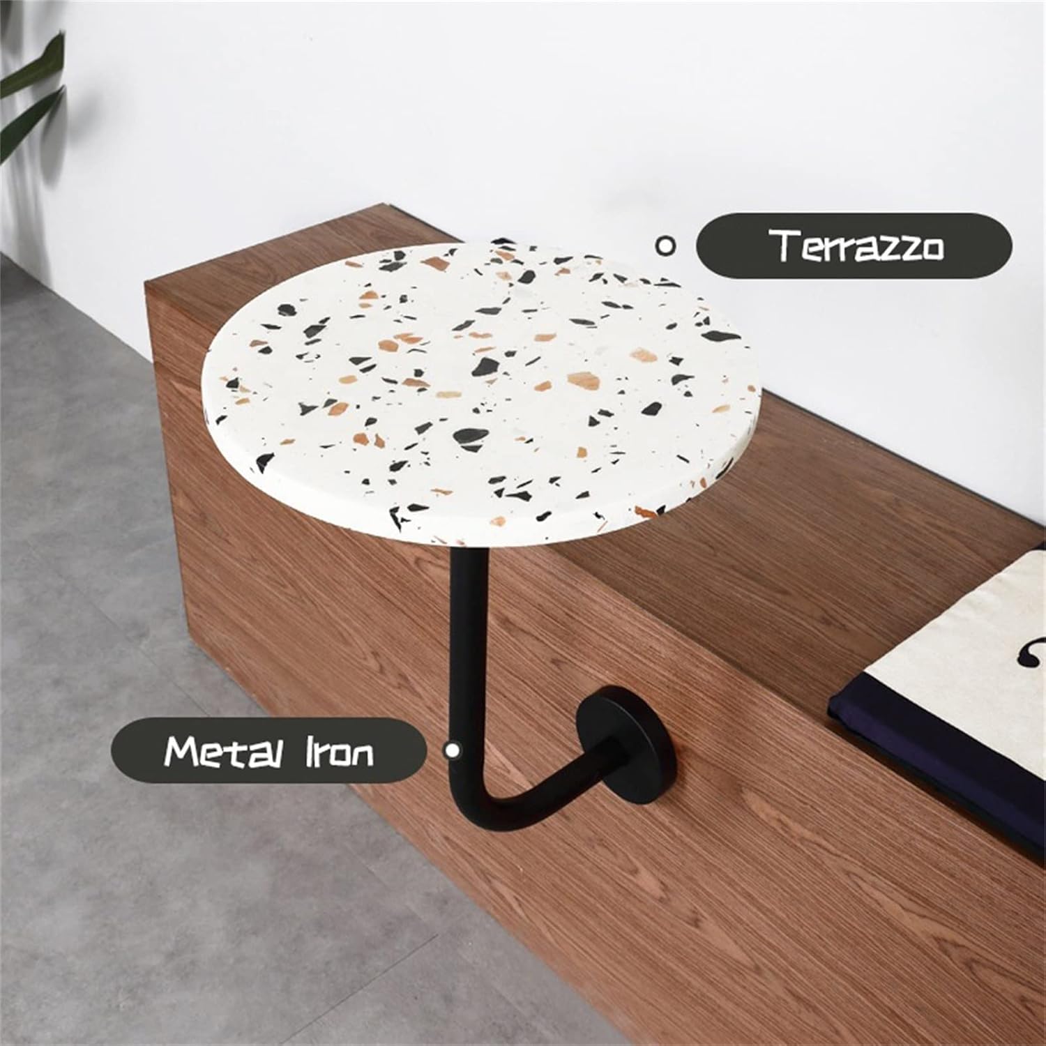 Round Pub Bar Table,( Round Bar Table, Side Table Round, Small Accent Table Nightstand, Wall Mount Premium End Table for Coffee, Bar, Bistro Pub (Terrazzo Desktop, Black Iron Base) (Size :