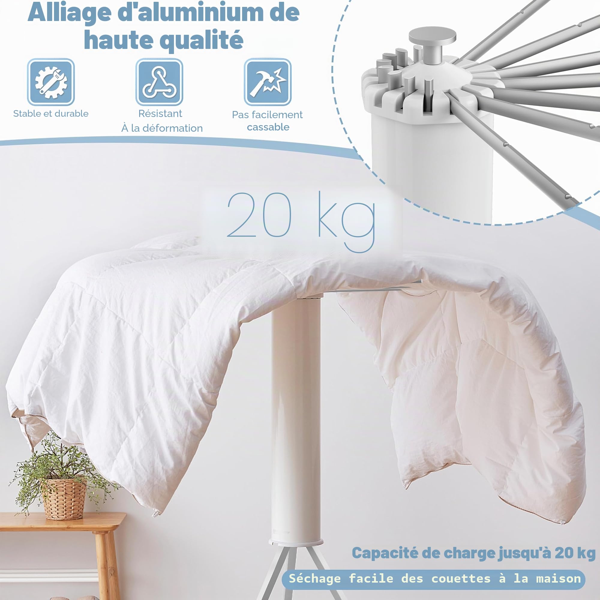 Froadp Séchoir à linge avec 16 barres de séchage en aluminium pliable - Portable - Octopus - Peu encombrant - Pour balcon, chambre à coucher, maison