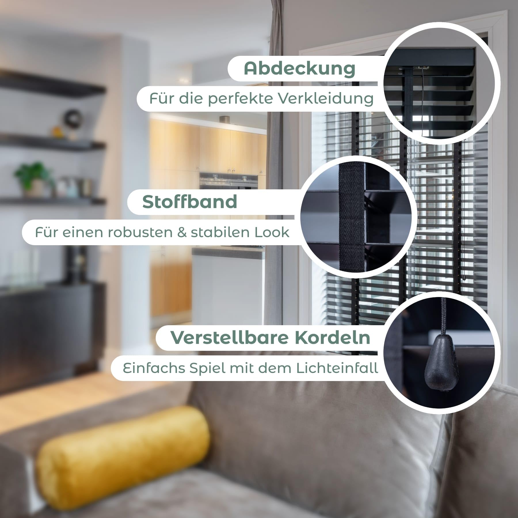 Holz Jalousie 50 mm - Anthrazit - 130 cm x 250 cm (BxH) - Jalousie für Fenster und Tür - Jalousie aus Holz - Erhältlich in Breiten von 50 cm bis 160 cm - Innenjalousie