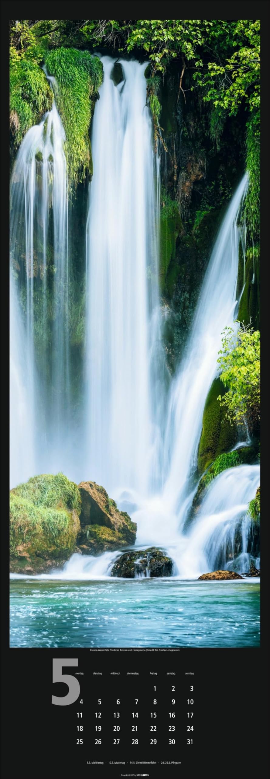 Wasserfälle Kalender 2026: XXL Hochformat mit spektakulären Wasserfällen, fotografiert von international ausgezeichneten Fotografen. Länglicher Kalender mit traumhaften Naturfotos. 34x98 cm Hochformat