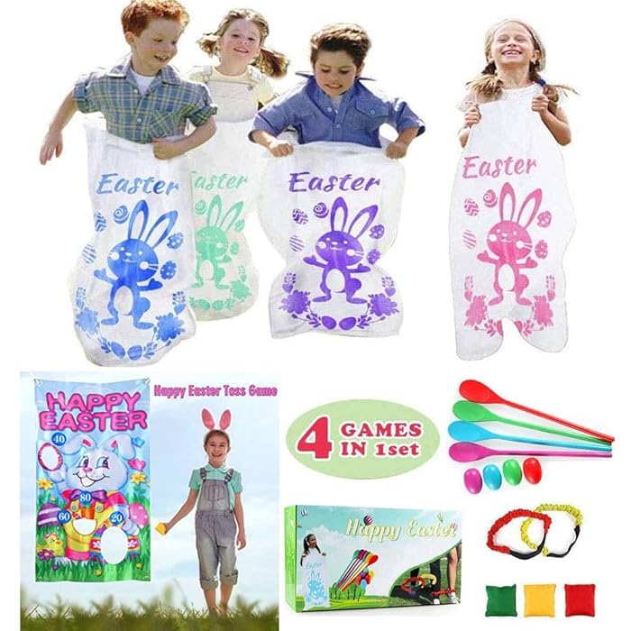 Buy ThinkMax 4 in 1 Outdoor Games for Kids and Family Potato Sack Race, Bean Bag Toss Game, 3