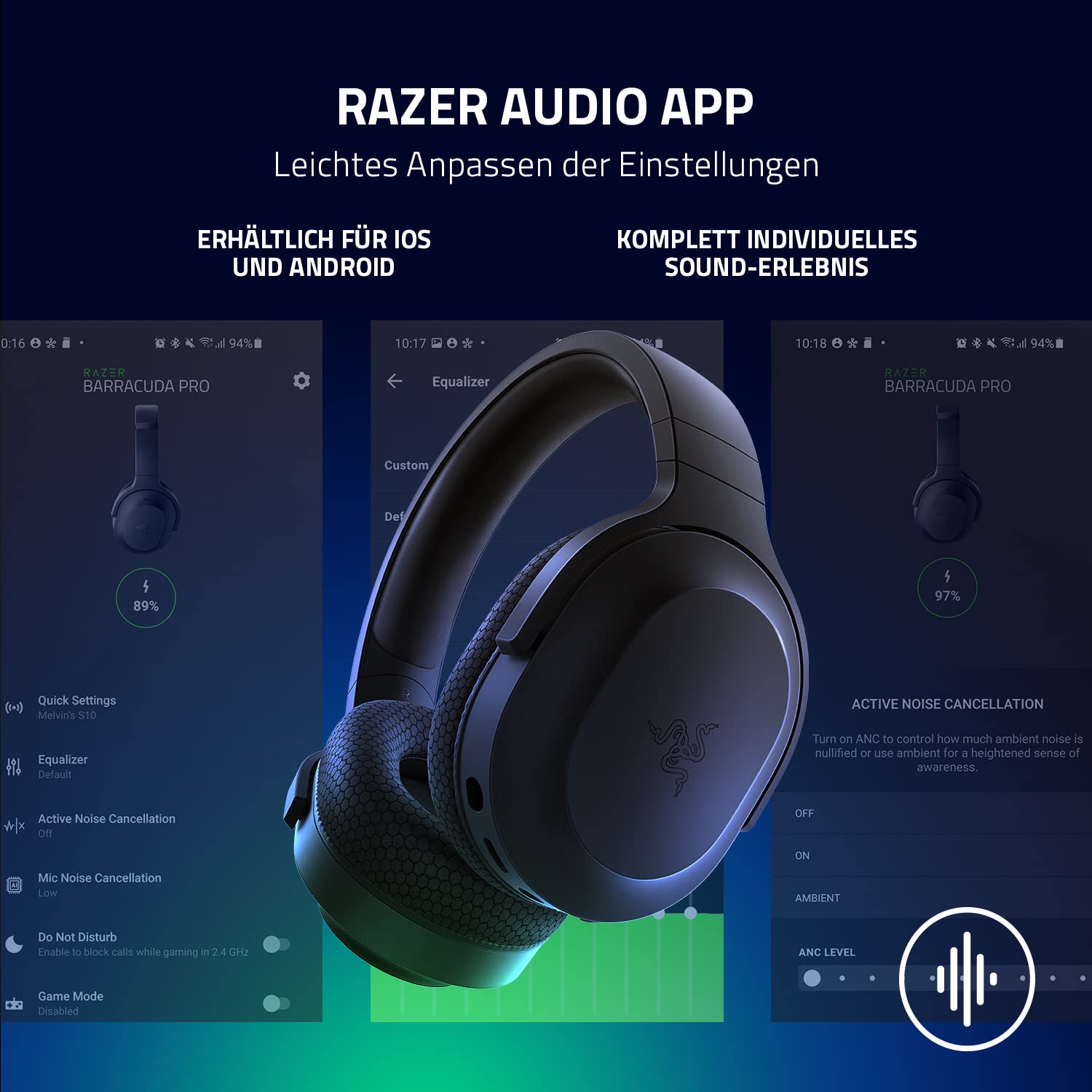 Razer Barracuda X Kabelloses Multiplattform-Headset Gaming SmartSwitch Dual Wireless Triforce 40mm Mikrofon Nierencharakteristik 50h Akku USB-C Schwarz