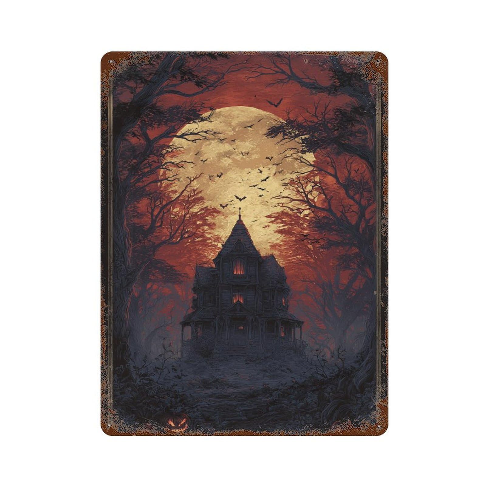 Halloween Haunted House -8 15.7"x11.8" Weathered Tin Sign, Shabby Chic Decor for Farmhouse, Kitchen And Entryway Decor