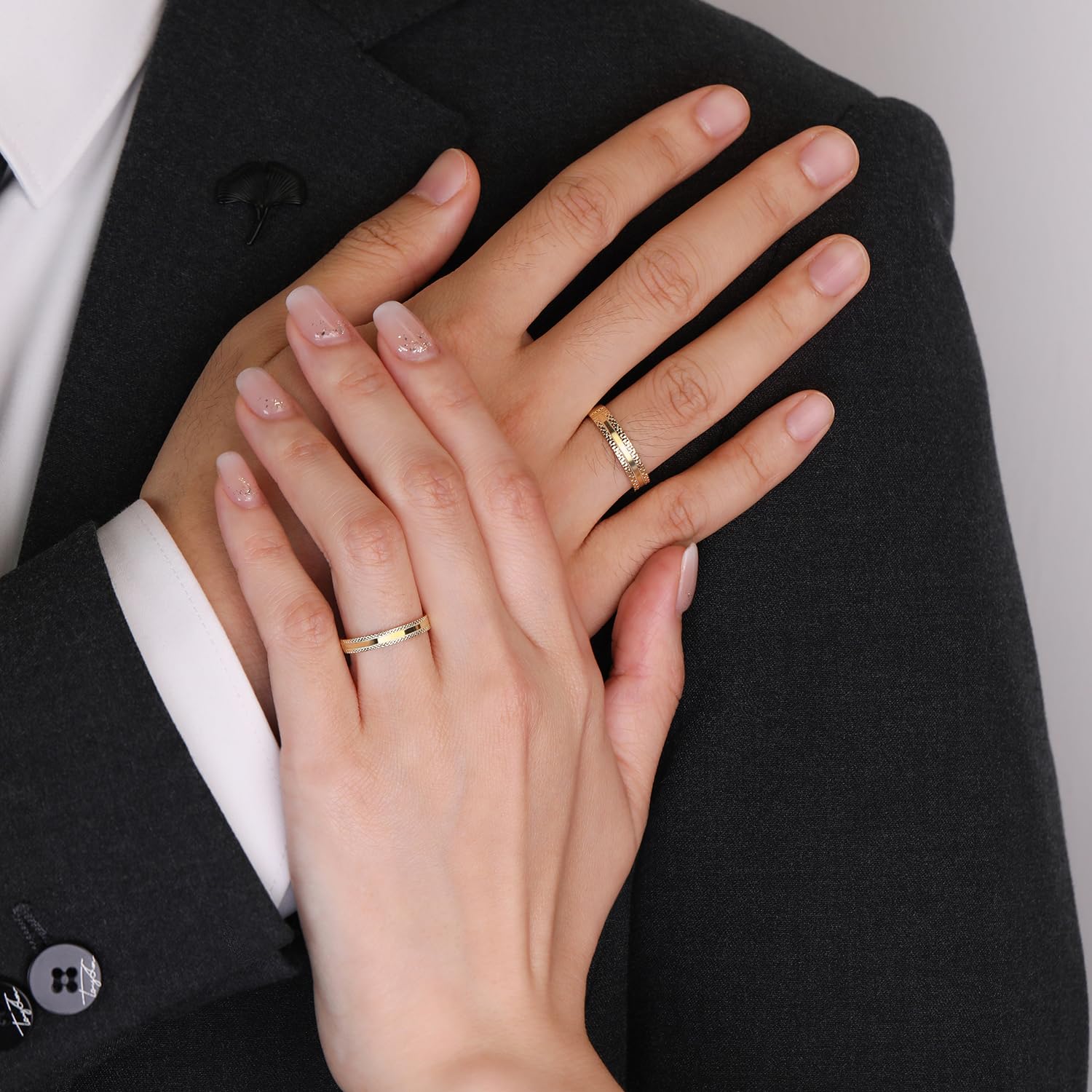Meissa Bagues de Mariage pour Couple en Argent Sterling 925 Plaqué Or 14K, Bagues de Fiançailles Ajustables pour Homme et Femme, Cadeau de Saint-Valentin Anniversaire