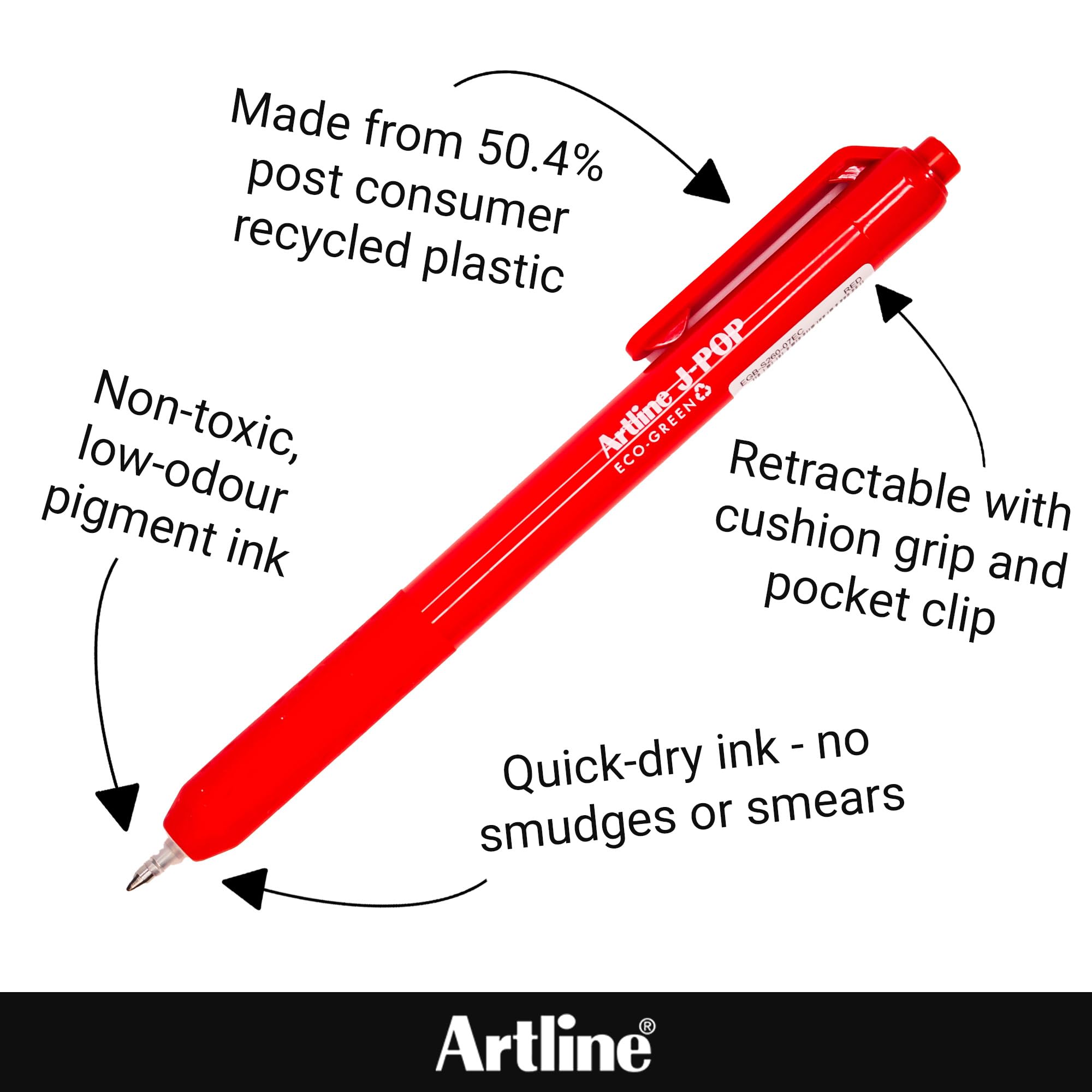 Artline Eco Red Gel Pens (Pack of 12) Quick Dry, Smudge-Free Gel Pens for Writing, Sketching and More, Cushion Grip, Retractable - Genuine Artline Gel Pen Set - Image 4