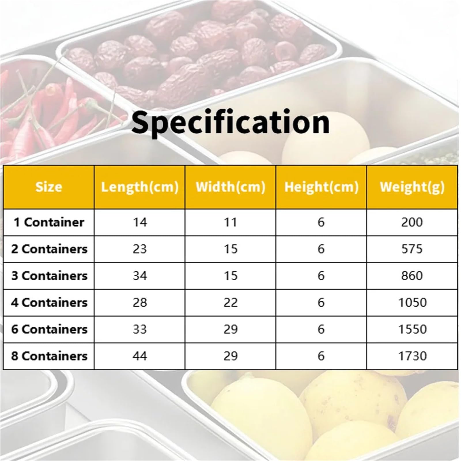 Edelstahlbox 3/4/6 Behälter Pizza-Gewürzbox Zutatenbox Obstsauce mit 6 herausnehmbaren Fächern für Salz, Pfeffer(6 Containers)