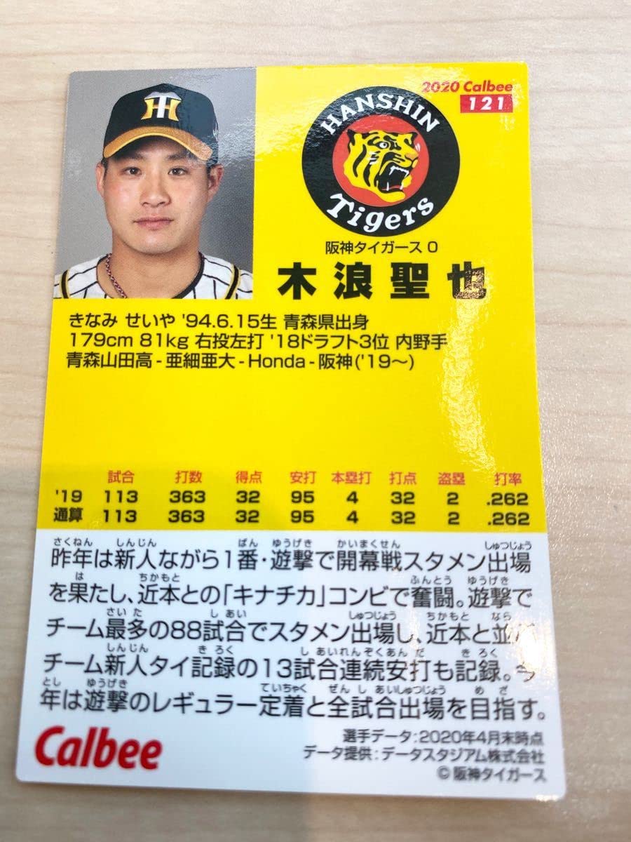 Amazon.co.jp: 阪神タイガース 木浪聖也選手 プロ野球チップス 2020