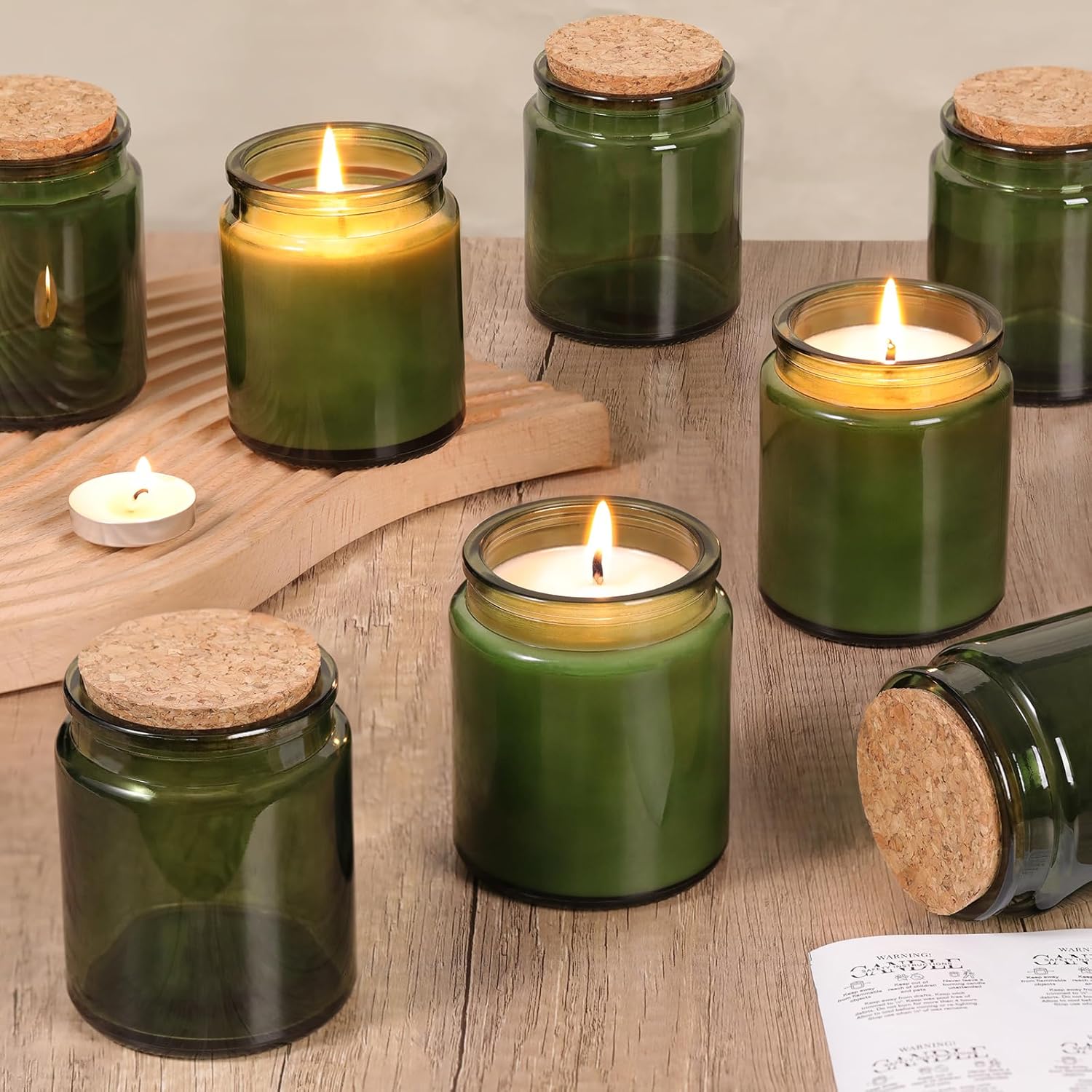 Lanttu 12 Pack Clear Candle Jars for Making Candles, 7.5oz Glass Jars with Wooden Lids and Labels, Candle Making Supplies Candle Containers for Home DIY, Gifts, Table Decor