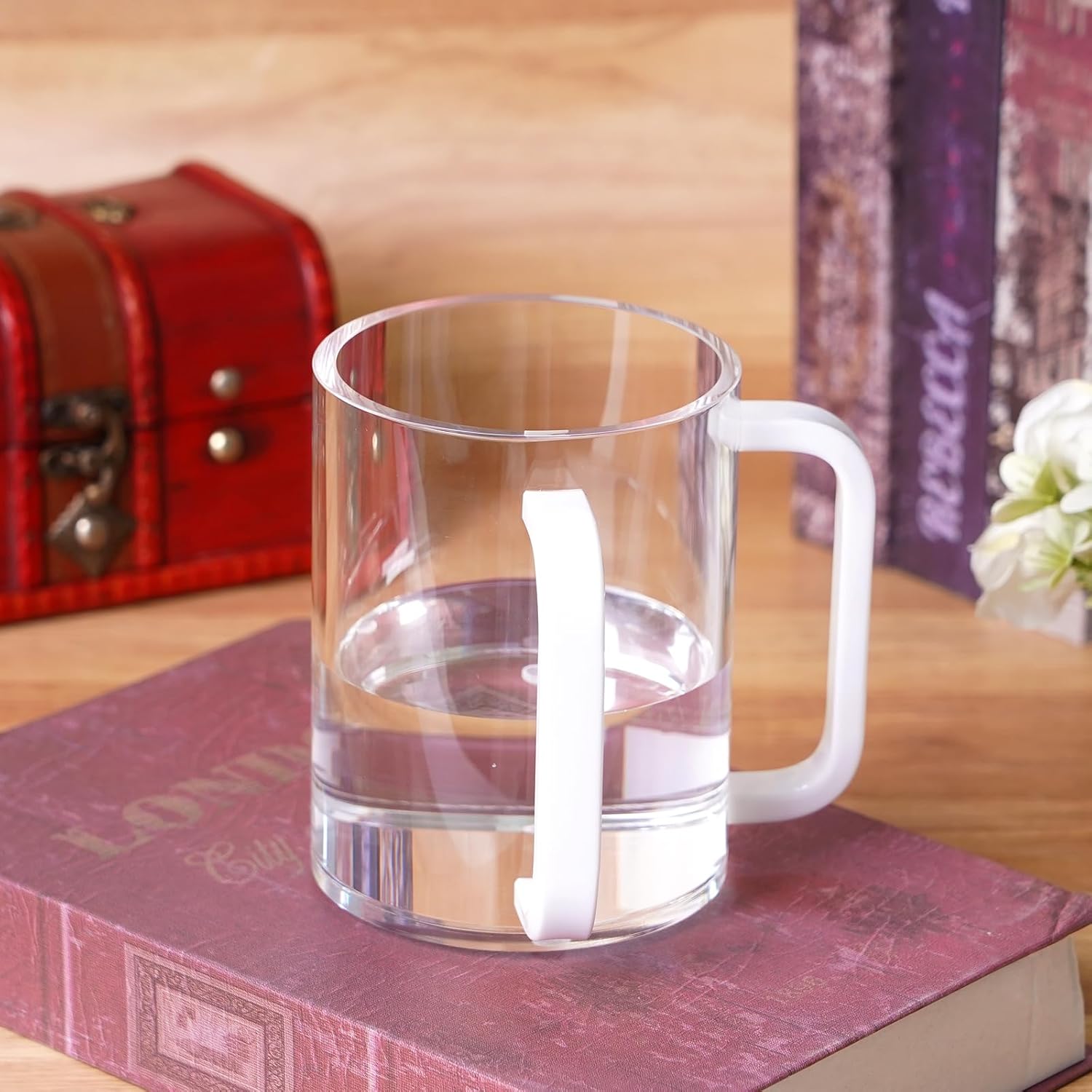 2 Pcs Judaica Hand Washing Cup with Dual Handles, Clear Acrylic Hand Washing Cup for The Jewish Ritual & Netilat Yadayim (Clear, White Handle)