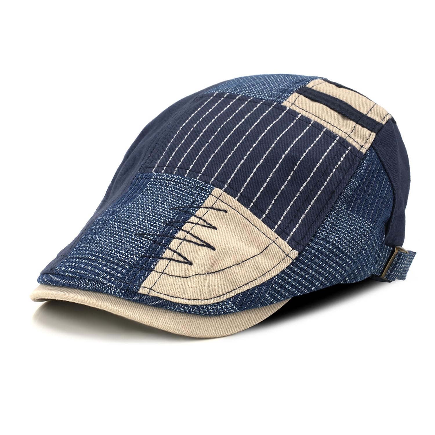 M MOACC Men's Beret Hat Cotton Buckle Adjustable Newsboy Hats for Men Driving Flat Caps Cabbie Gatsby Cap, Dark Blue (17424)