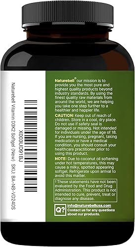 Miniatura 9 de NatureBell Vitamina D3 10,000 UI + K2 200 mcg, 240 cápsulas blandas  Fórmula diaria de alta potencia con aceite de coco  Apoyo óseo, corazón e