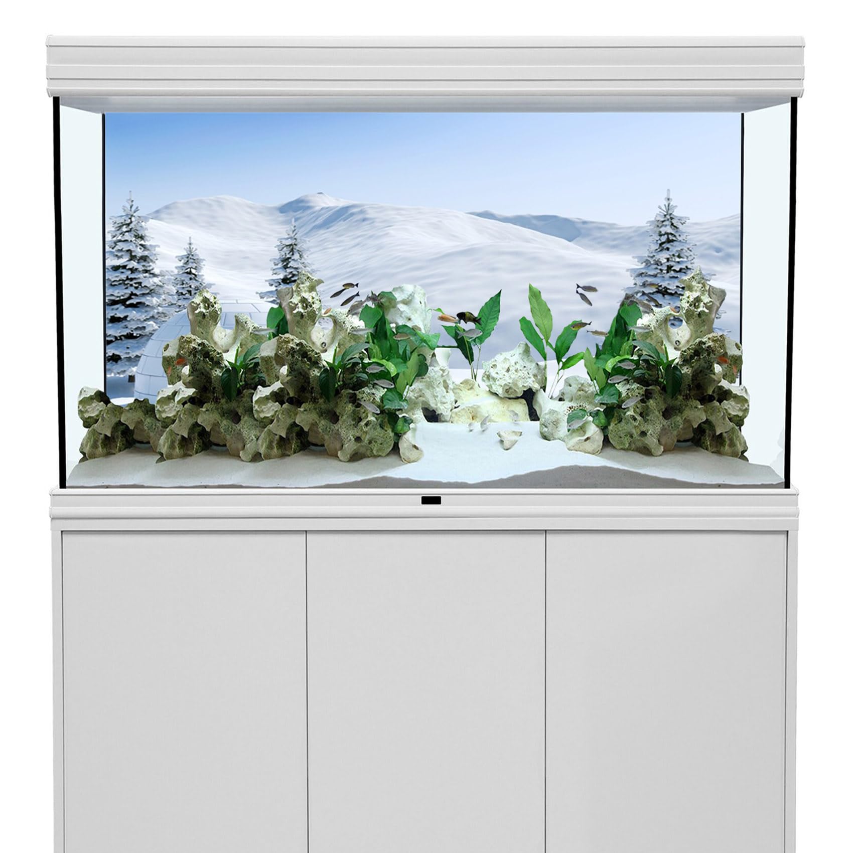 MIRRORANG 61x41cm Winter Aquarium Background Fir Forest Snow Mountain Igloo World of Ice and Snow Christmas New Year Fish Tank Background Vinyl Background - Image 2