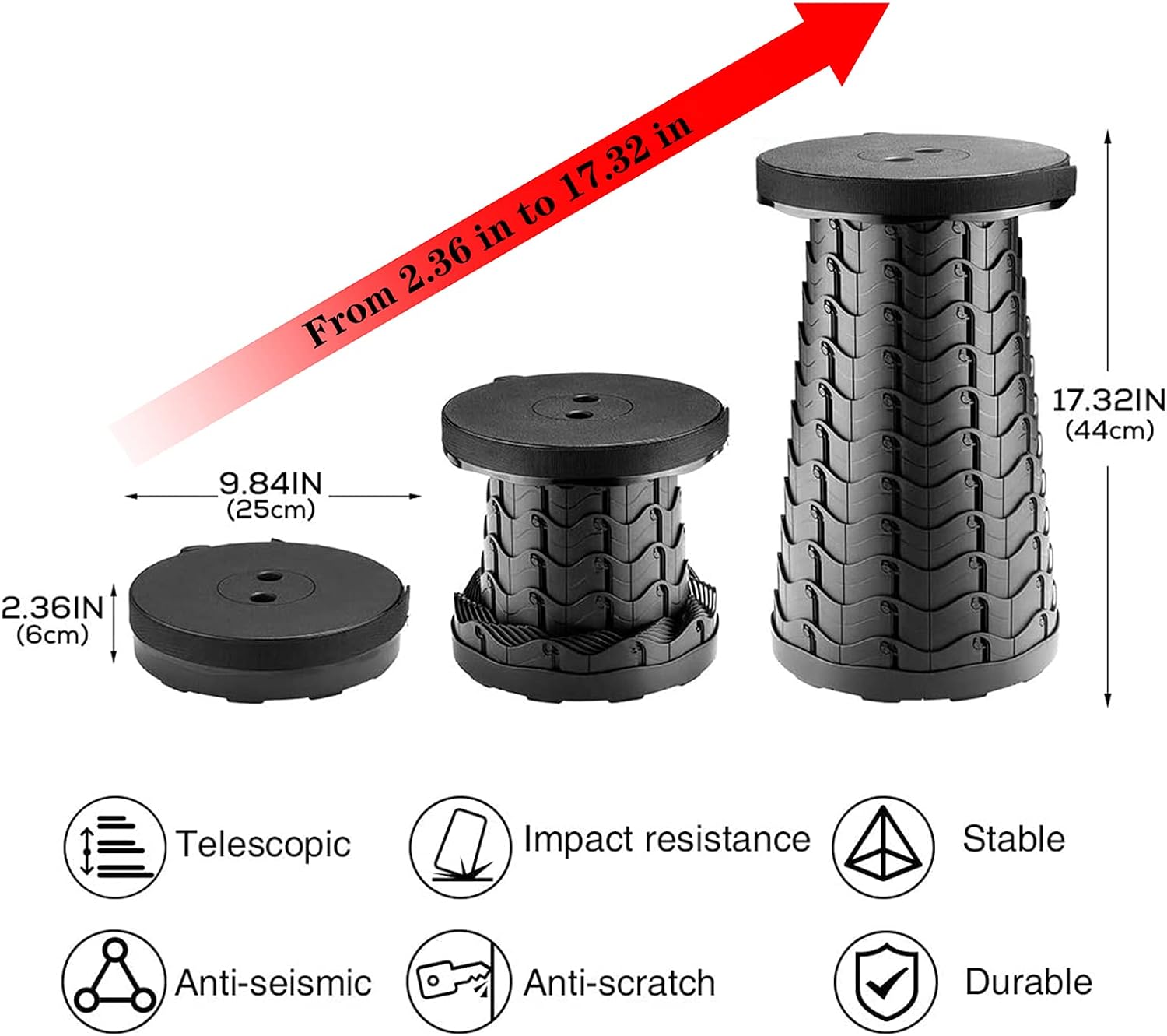 Hesanzol 2023 Upgraded Portable Telescopic Stool Lightweight and Sturdy Foldable Stool Adjustable Collapsible Stool for Adults Indoor Outdoor, Load Capacity 400lbs