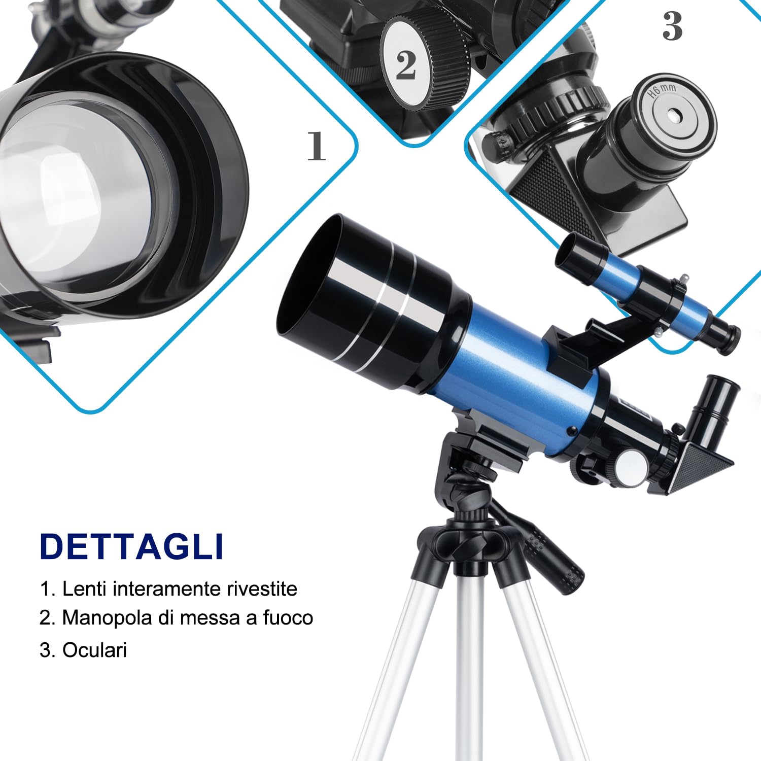 ESAKO Telescopio per Bambini e Principianti, Astronomico Rifrattore da 70 mm con 3 Oculari, Treppiede Regolabile e Adattatore per Telefono