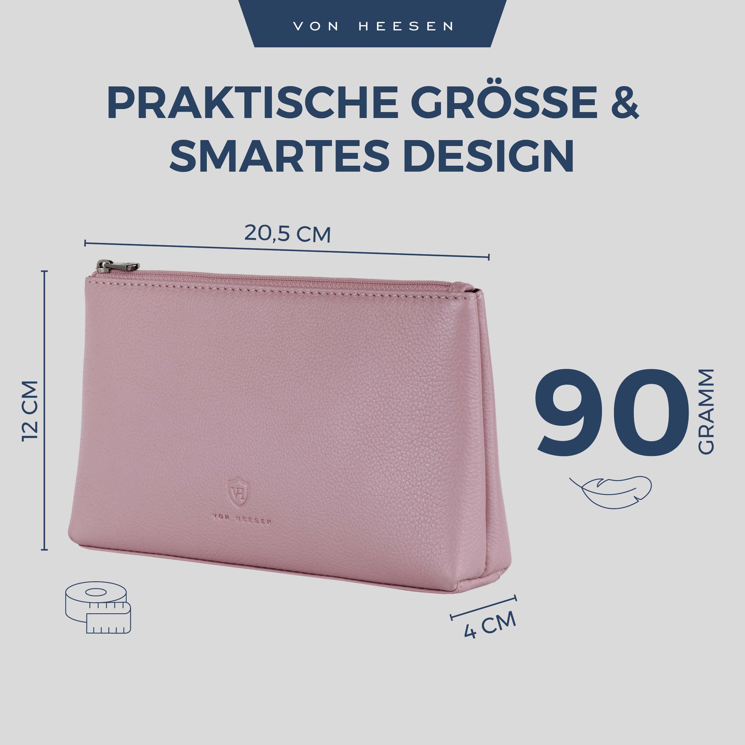 VON HEESEN Echtleder Kosmetiktasche für Damen & Herren - Kulturbeutel aus echtem Leder - Kulturtasche und Waschtasche für Männer und Frauen in Lavendel