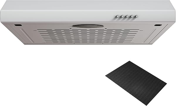 FIREGAS 60cm Visor Cooker Hood Undercabinet Hood Wall Mounted Kitchen Extractor Fan 600mm Top Vented Range Hood, White - 1