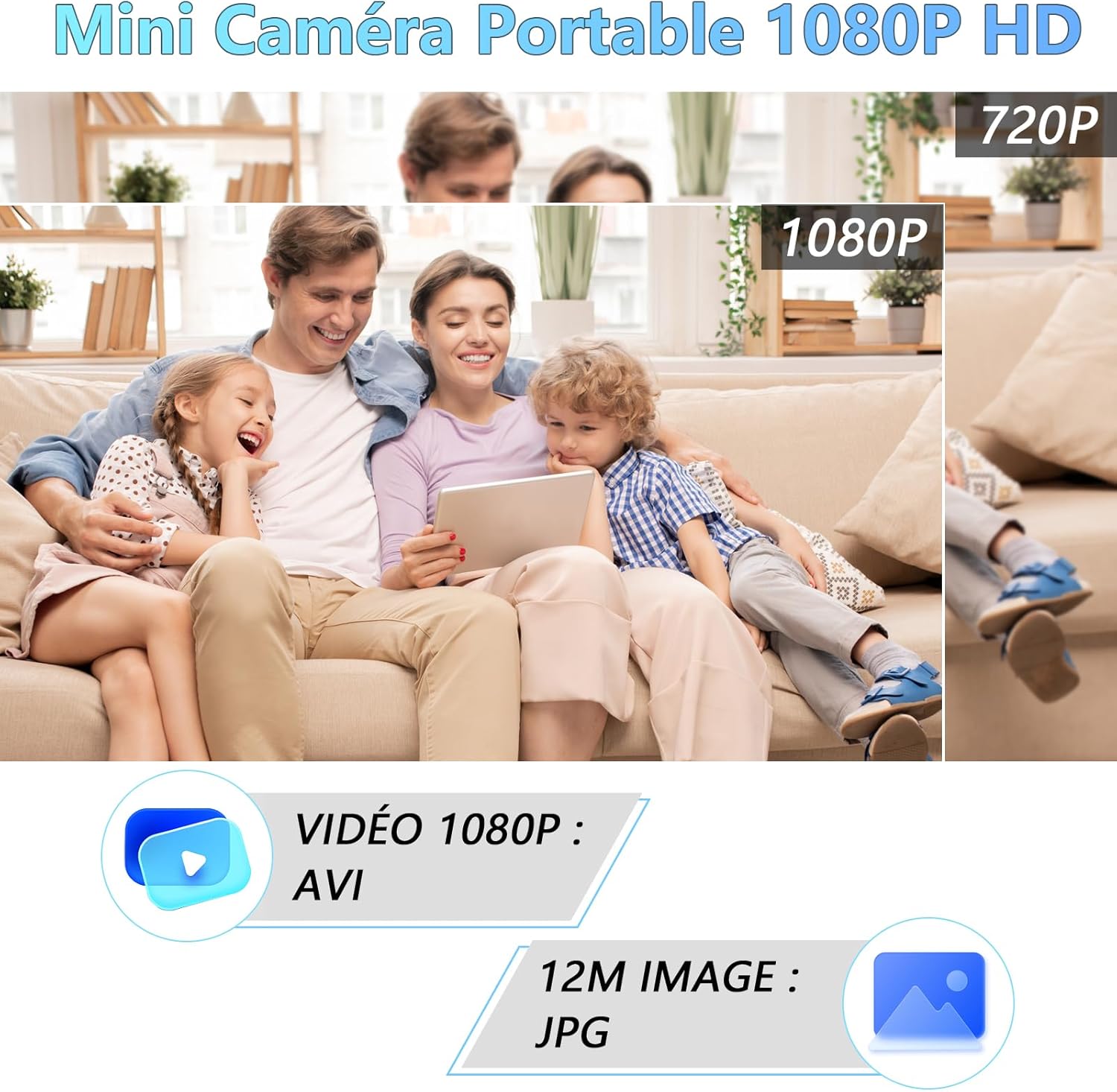 Family watching video on tablet, illustrating 1080P HD video quality
