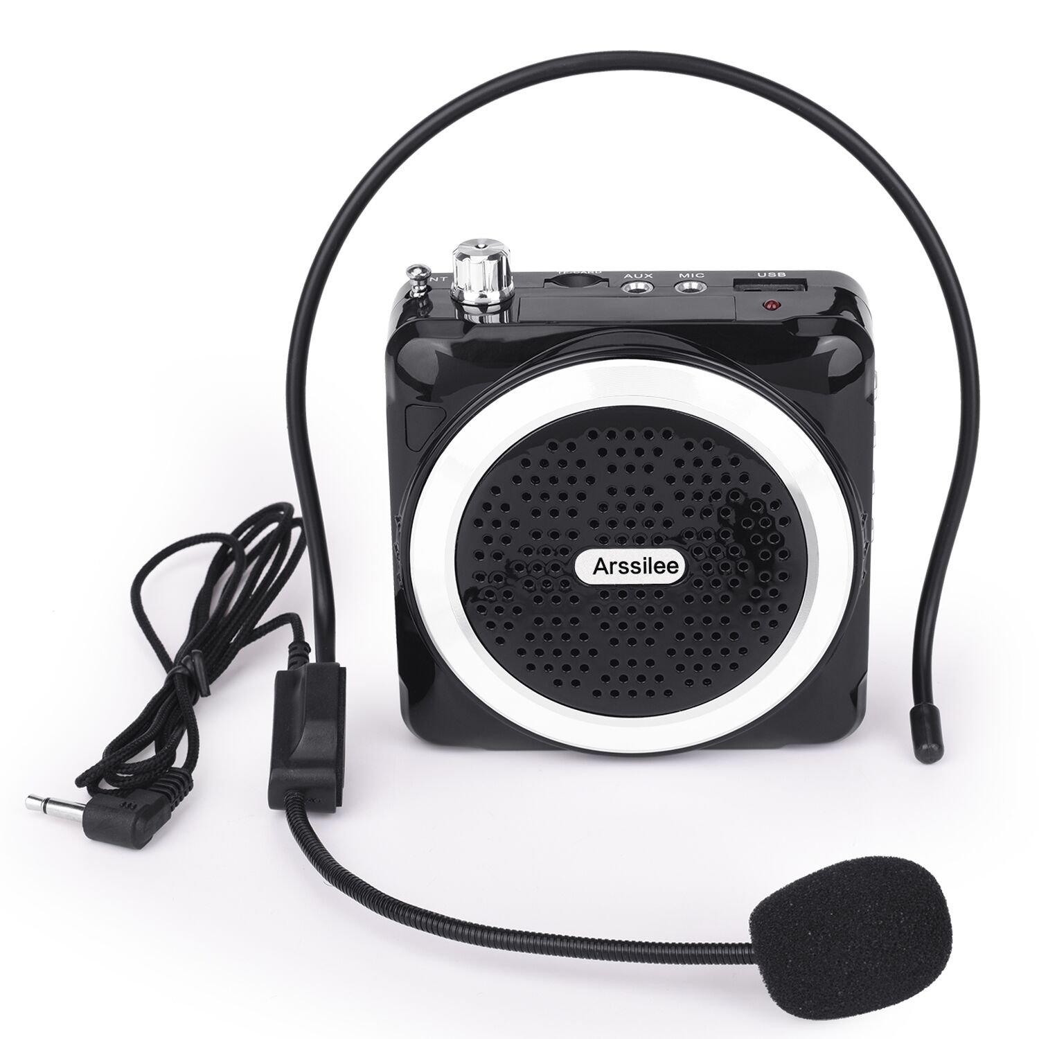 Arssilee Wireless Black Voice Amplifier With Personal Microphone Rechargeable Loud Speaker With Wired Headphone for Teachers Presentations
