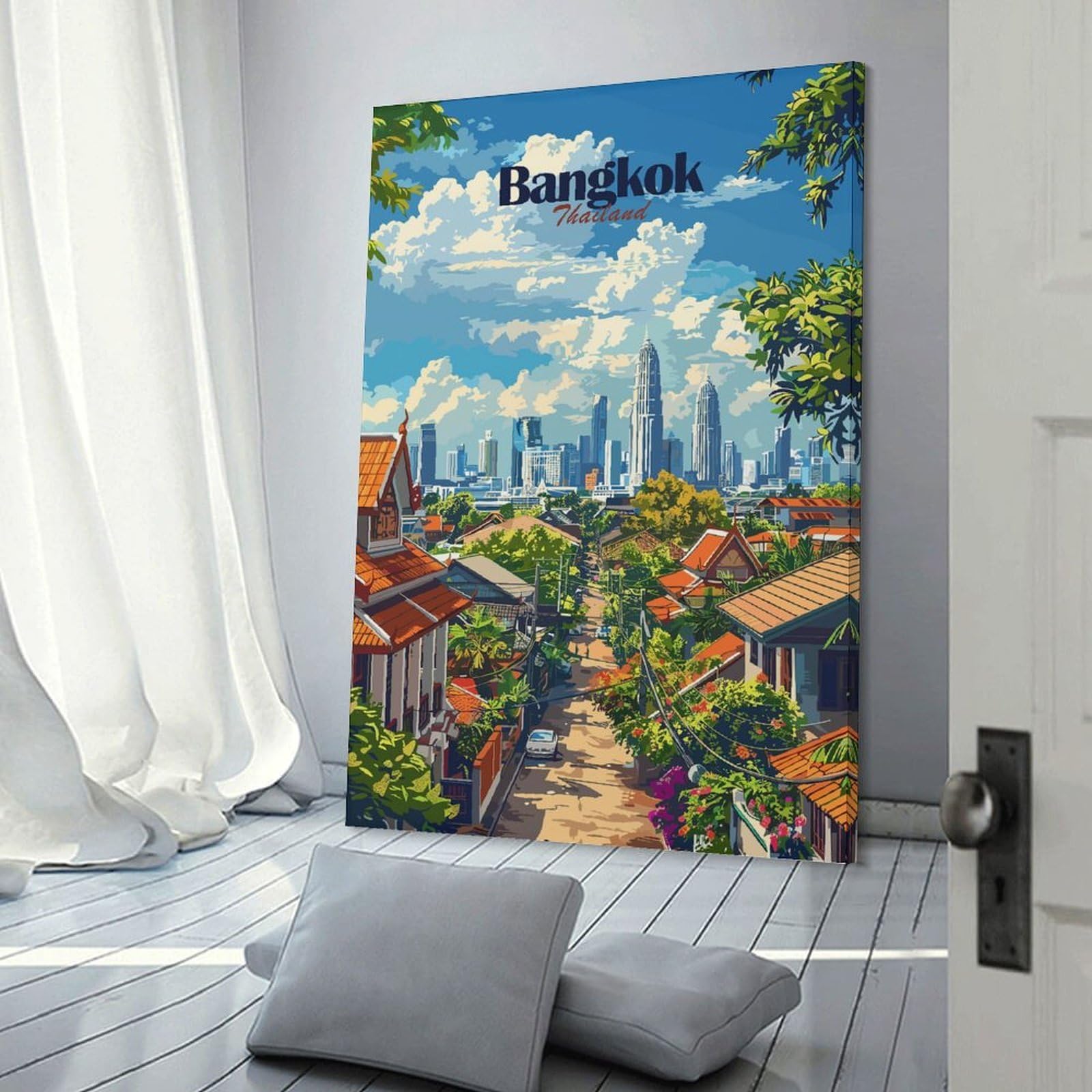 Junmoney Bangkok Cityscape Canvas Wall Picture 20x30inch(50x75cm), for Contemporary Homes, Apartments Or Offices, Wall Decor with Flexible Room Appeal