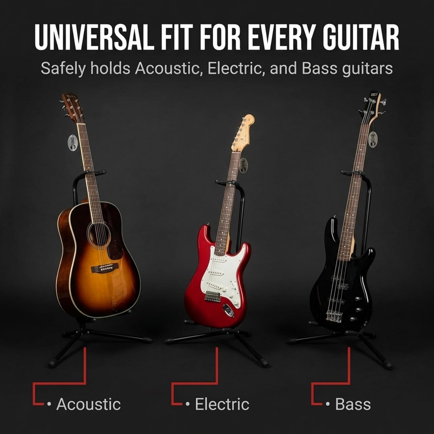 RockJam Portable Vertical Guitar Stand with Plecs & Lessons