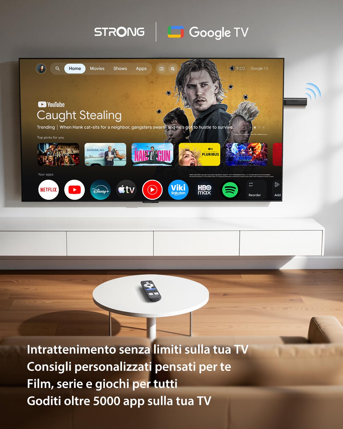 STRONG LEAP-NOVA-X TV Stick 4K UHD, Android 14, 32GB Memoria, Dolby Vision/Audio, Wi-Fi 6, HDR10+, Controllo Vocale, Chromecast Integrato, Streaming Oltre 5000 App