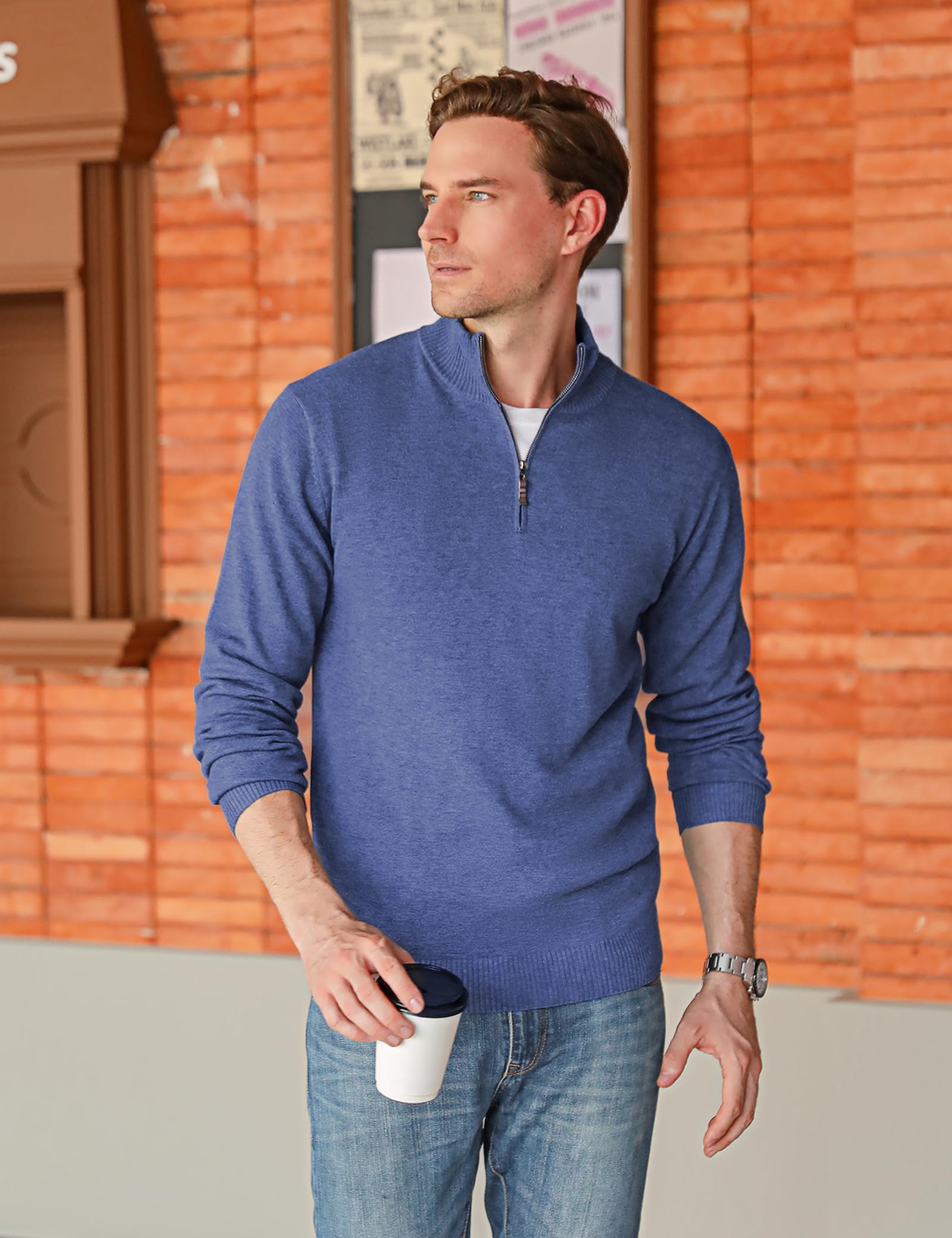 iClosam Maglione Uomo Invernali Collo Alto con Zip Pullover Giacca in Maglia Maglione Pullover Invernale Tenere Caldo