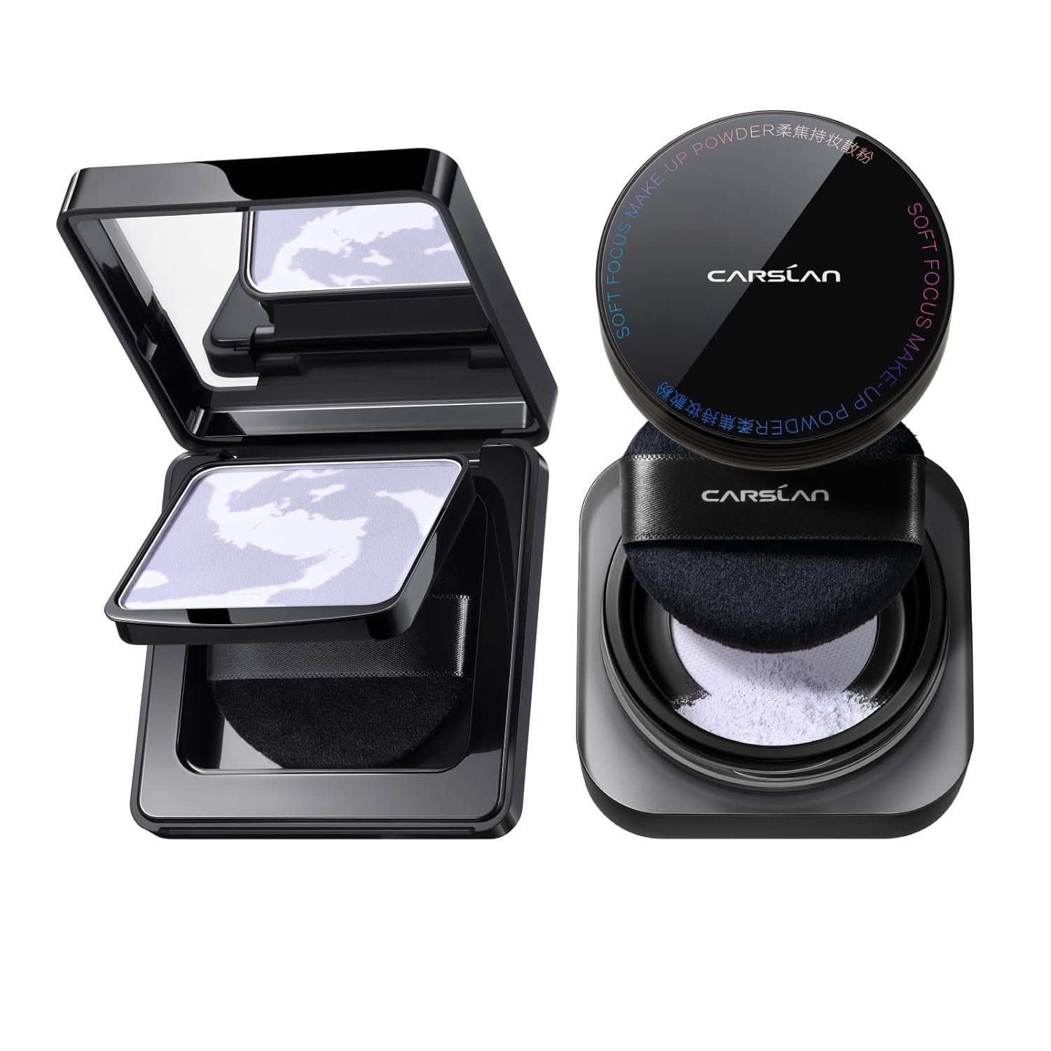 CARSLAN 1.0 Soft Focus Setting Powder Set, Brightening Blue Purple Setting Powder, Under Eye & Face Perfection Face Powder