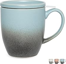Bosmarlin Ceramic Tea Cup with Infuser and Lid, 16 Oz, 3 Colors to Choose, Microwave and Dishwasher Safe, Steeping Tea Mug with Strainer, Matte Reactive Glaze (16 Oz, Dark Blue)