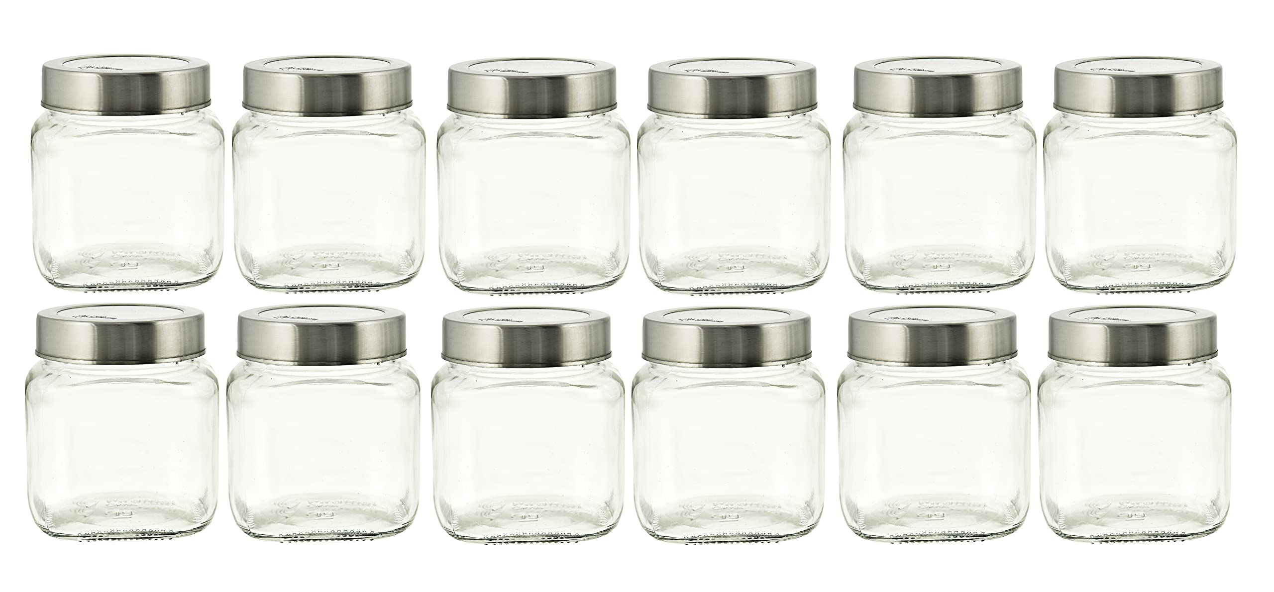 Machak Cubikal Kitchen Container Glass Jar Set with Steel Cap, 500 ml, Clear (MCK Cubical 500 x12)