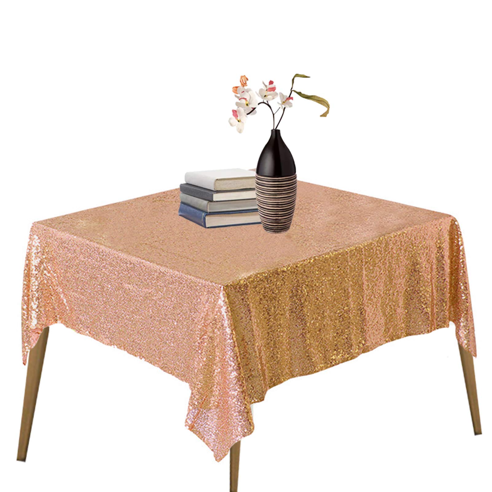 TCBESTO Rose Gold Sequin Tablecloth 50" x 50" Glitter Table Cover Square Metallic Sequence Table Overlays Birthday Party Baby Shower Wedding — image 1