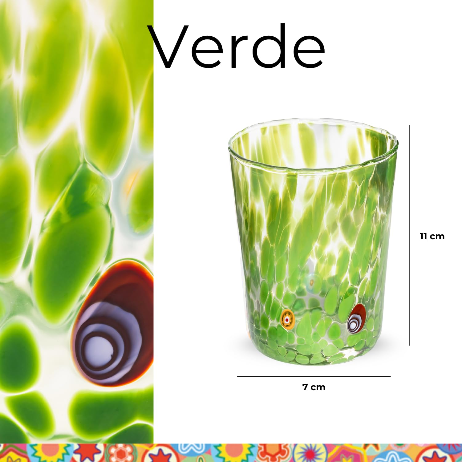 Gocce di Murano Arcobaleno Pioggia - 6 vasos de agua elaborados según la tradición de los artesanos de Murano, vidrio soplado y trabajado a mano, 300 ml