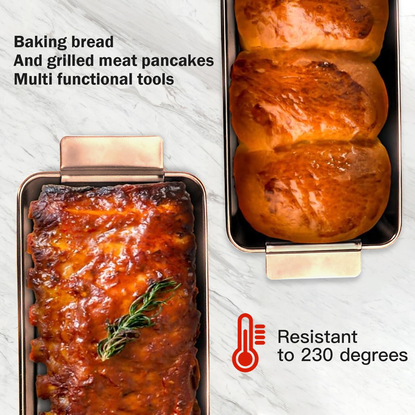 Generisch Stampo per pane 2 in 1 con griglia di scarico, rettangolare, può essere utilizzato per cuocere torte di carne, pane (oro)