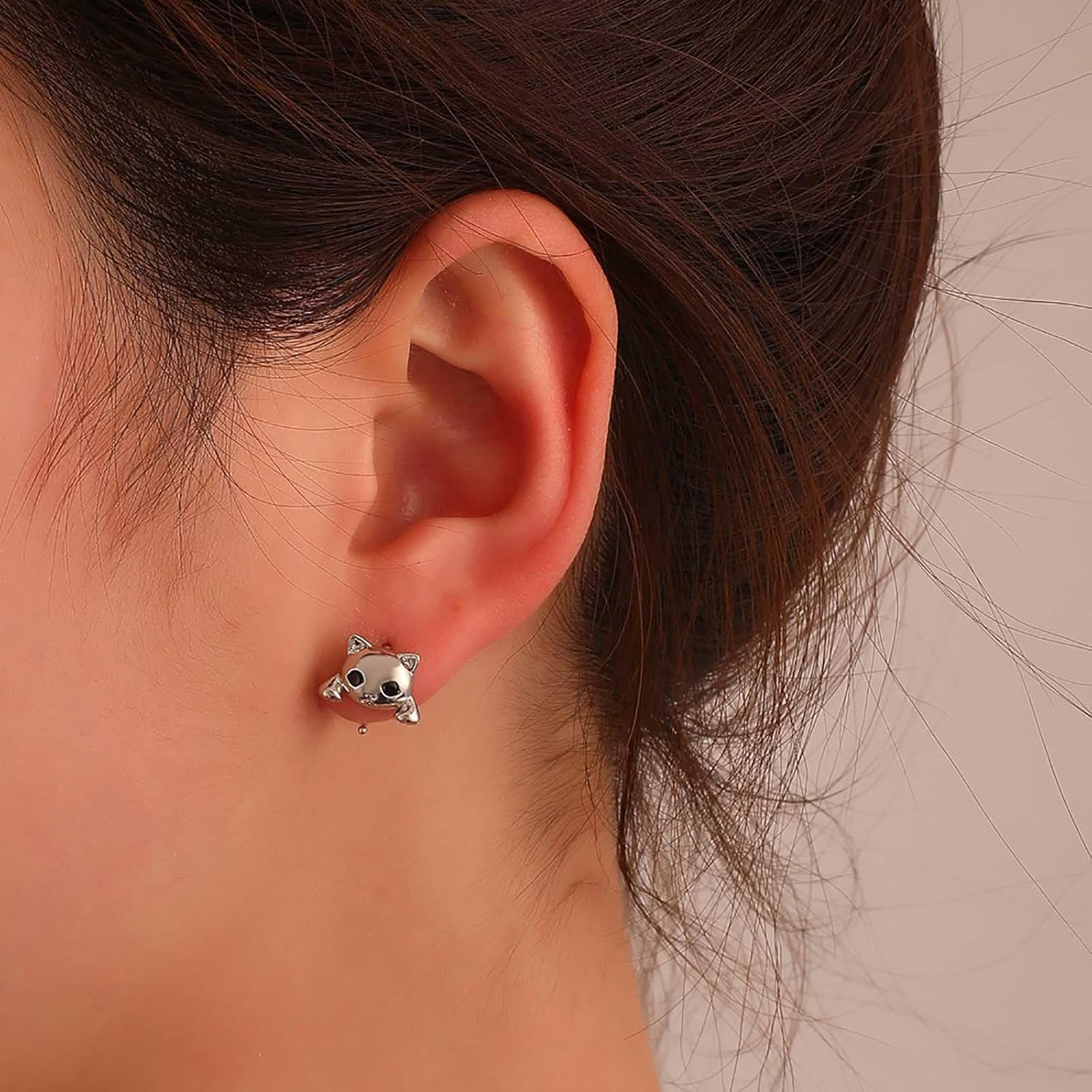 Andelaisi Boho Cat Earrings Silver Cat Half Huggie Hoop Earrings Vintage Cat Open Hoop Earrings Earrings Minimalist Animal Cat Earrings Jewelry for Women - Image 2