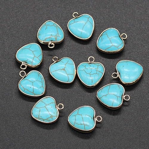 Miniatura 6 de QSLLER 6 colgantes de piedra natural, colgantes de turquesa azul natural en forma de corazón (0.591 x 0.709 in) para hacer joyas, collares,