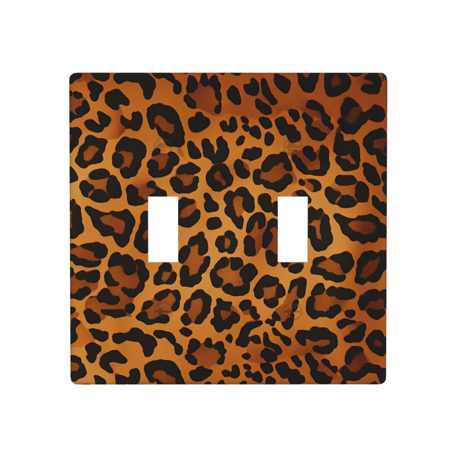 Aceprints Leopard 2 Gang Double Toggle Wall Plates, Unbreakable Decorative Duplex Light Switch Plate Covers Electrical Switchplate Cover Faceplate For Bathroom Kitchen Decor