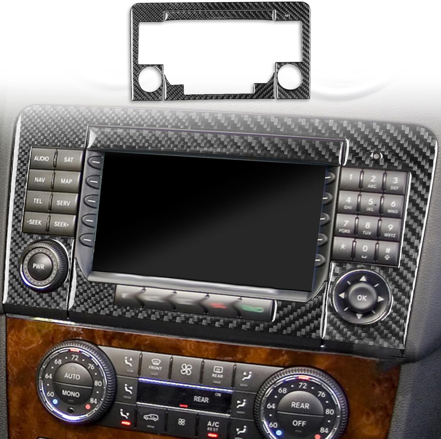 Car Carbon Fiber Accessories Radio Navigation Control Panel Type-A 3pcs Protective Cover Sticker Compatible with Mercedes Benz M Class W164 2005 2006 2007 2008 2009 2010 2011