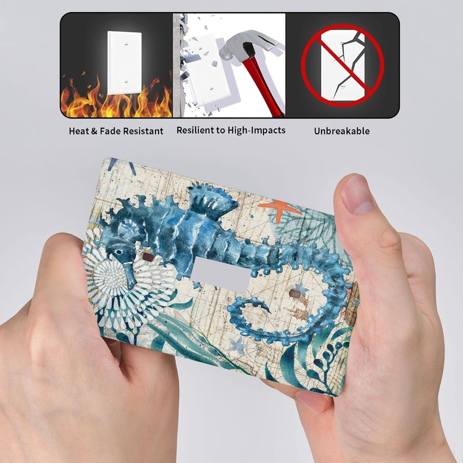 Single Toggle Light Switch Plate Cover Ocean Seahorse Wall Decor Outlet Covers for Rooms Store