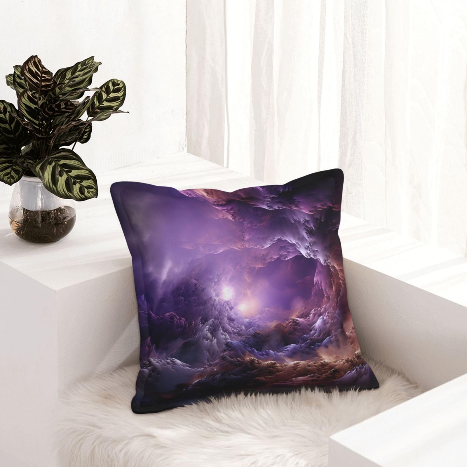 Housse de coussin pour lit et salon au design rustique chic violet galaxie