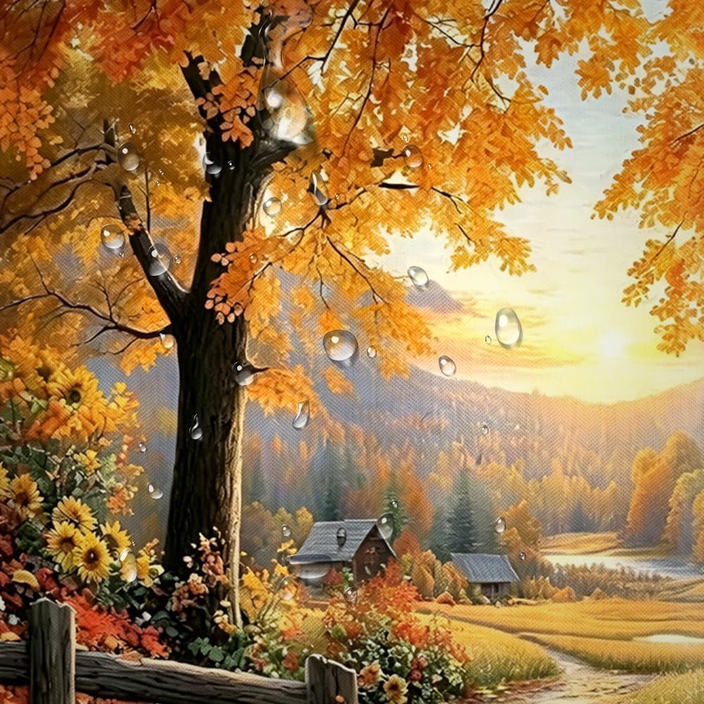NBVKO Fall Thanksgiving Day Shower Curtain Sets，Autumn Pumpkin Sunflower Bathroom Shower Curtain with Non-Slip Rug Toilet Lid Cover Bath Mat 12 Hooks，Maple Forest Bathroom Decor Set