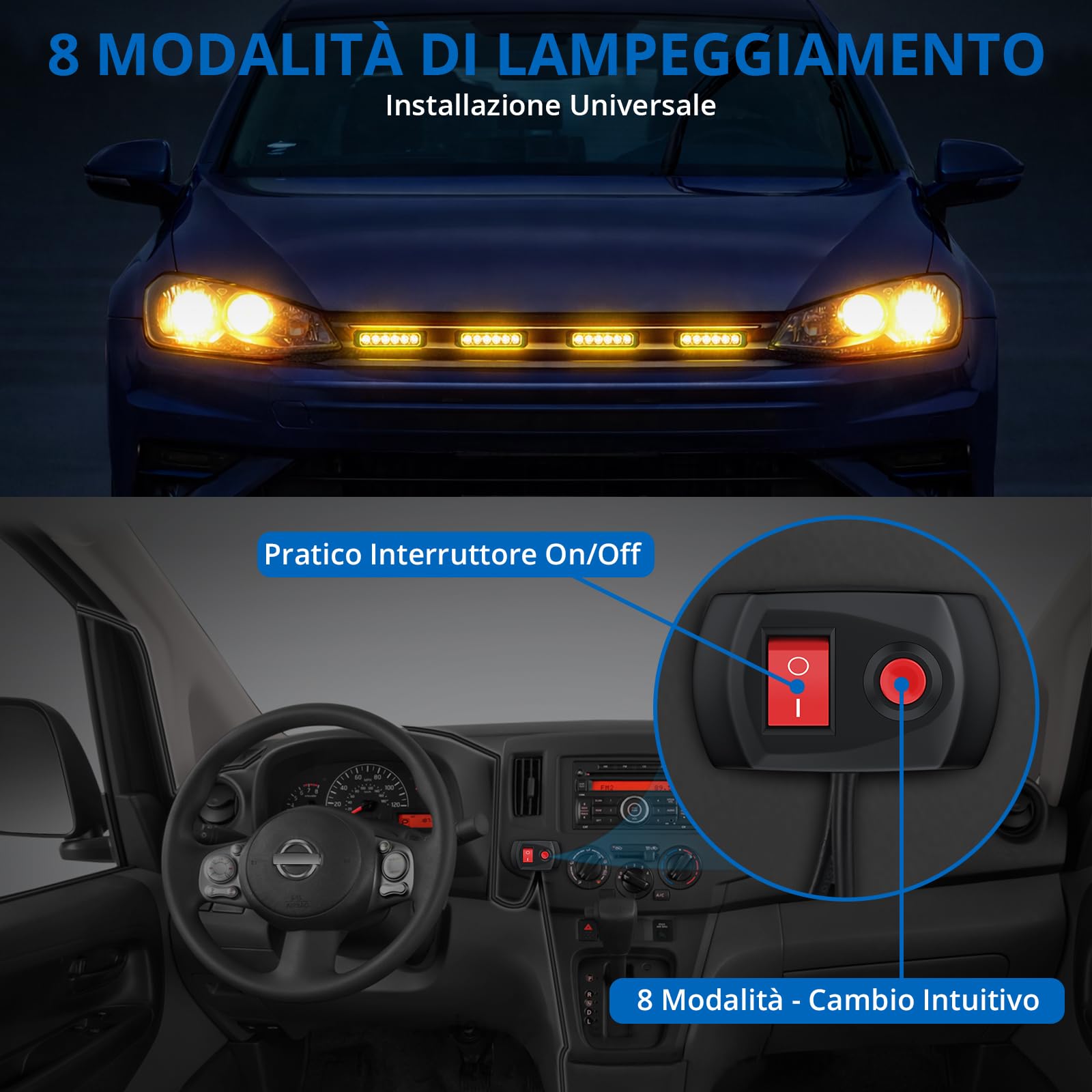 4x6LED 24W Luci Lampeggianti Ambra con Scatola di Controllo Principale IP65 Impermeabile, Indicatore Lampeggiante di Emergenza 12/24V, Adatte per Camion Furgoni Auto Trattori