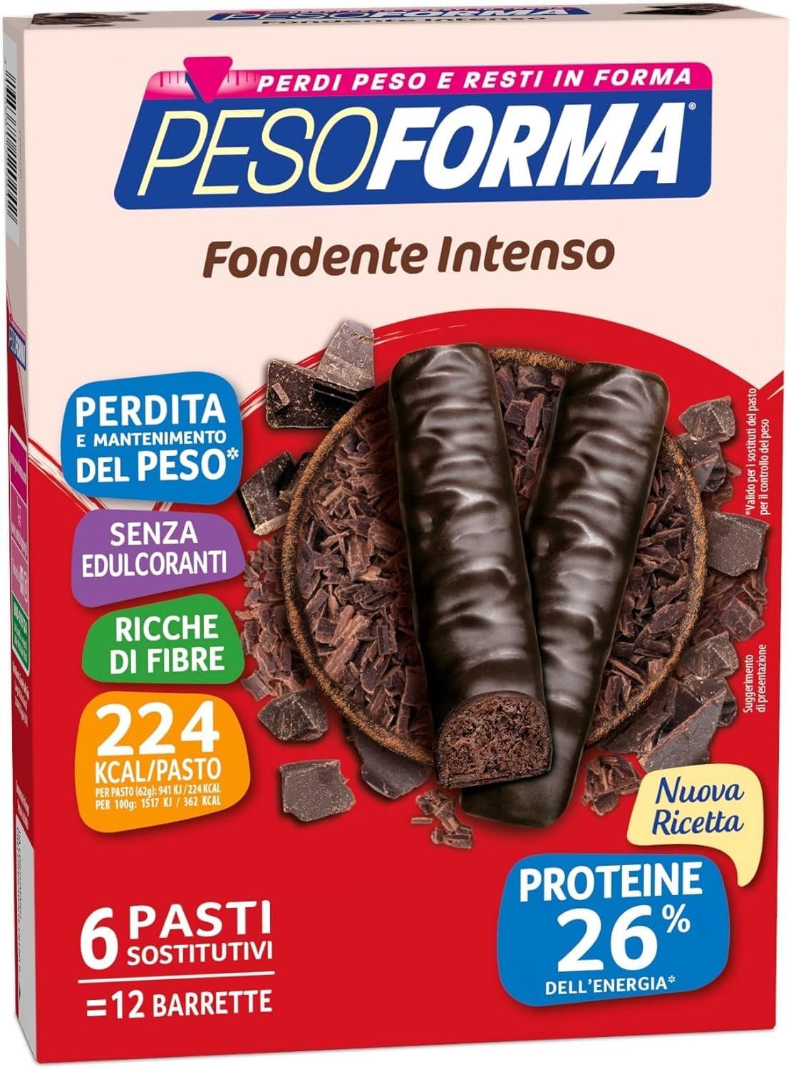 Pesoforma Barrette Cioccolato Fondente Intenso, 6 Pasti, 372 Grammo