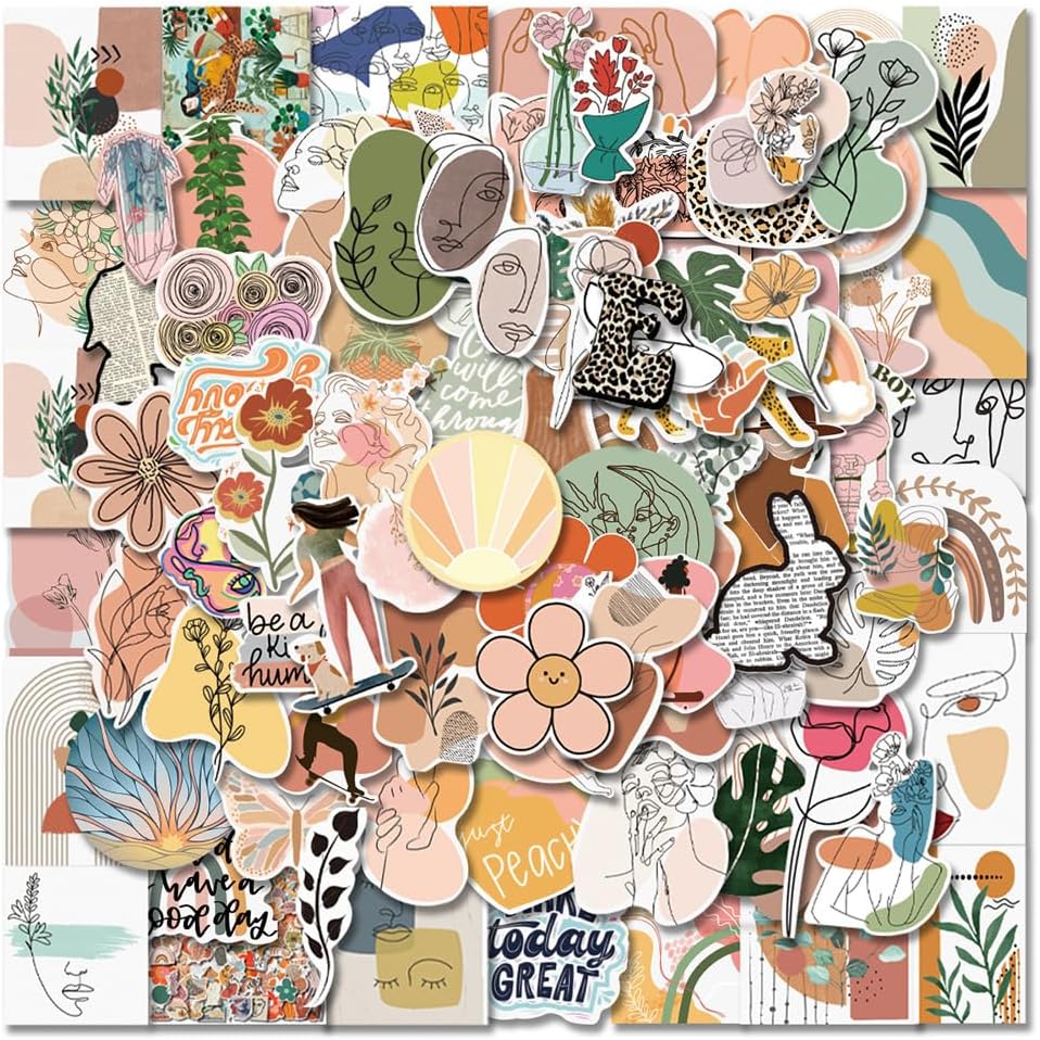 Retro Aesthetic Boho Stickers,100Pcs Mixed Vintage Decals for Adults Women, Cute Vinyl Waterproof Stickers Water Bottles Journaling Scrapbooking Laptop Phone Case Luggage Guitar