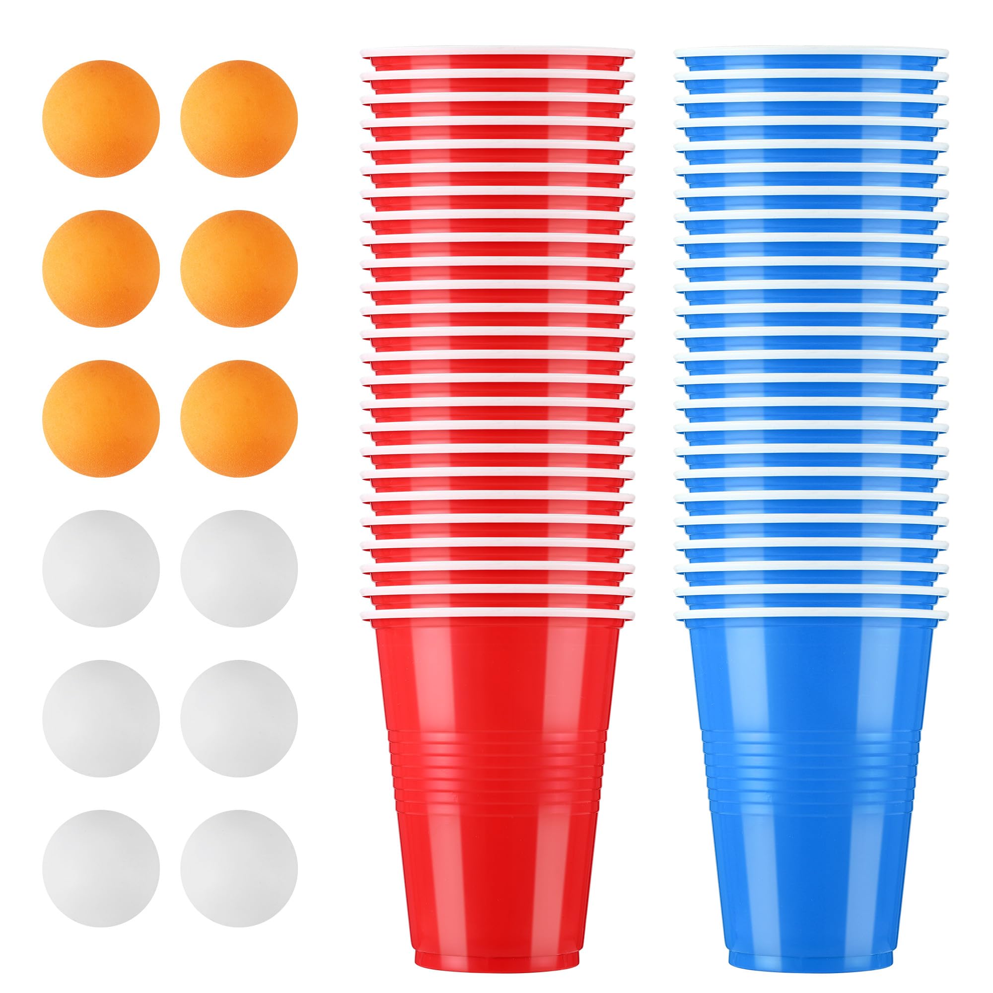BUCOMTU Becher Set，Becher Partybecher Enthält 50 Becher (16oz) und 12 Tischtennisbälle，mehrweg Becher，Perfekt für Party Partys, Geburtstage, Hochzeiten, Camping
