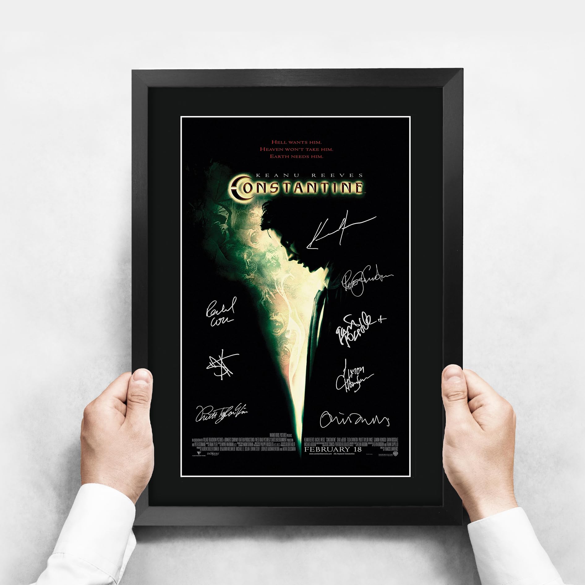 HWC Trading Constantine (2005) Keanu Reeves Geschenke Geduckter Poster Signiertes Autogramm Foto für Fans von Film Memorabilien - A3 Gerahmt