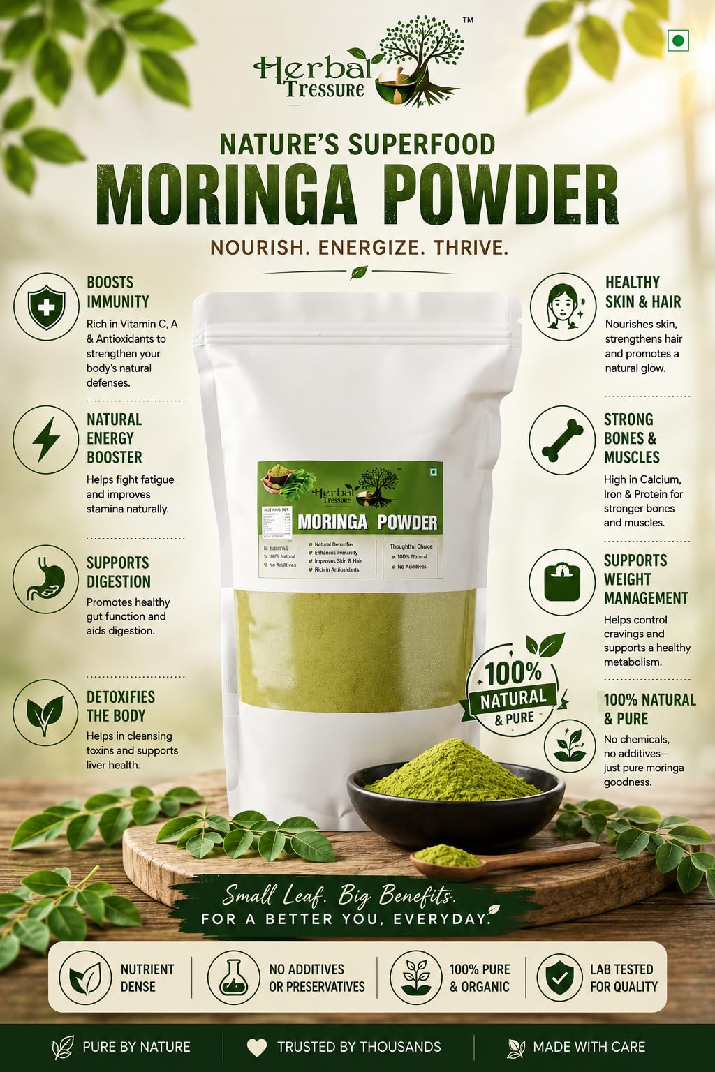 Organic Moringa Leaf Powder 1kg | Pure Drumstick Leaves Powder | Natural Superfood Supplement | Rich in Vitamins, Minerals & Amino Acids | Good for Immunity, Digestion, Skincare and Haircare — Amazon image 2