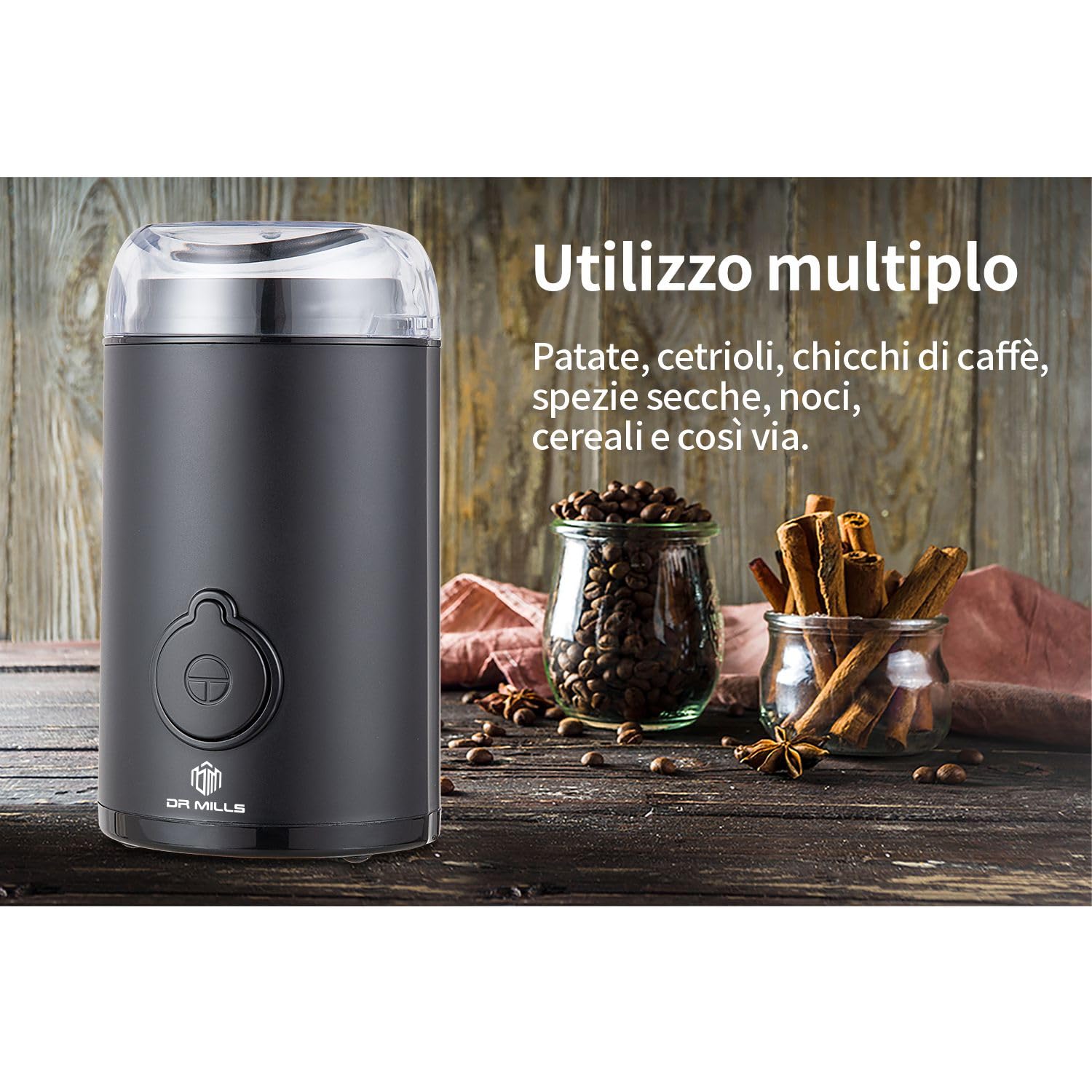 DR MILLS DM-7438 Moulin à épices et à café électrique, couteau, tasse sont en acier inoxydable SUS304