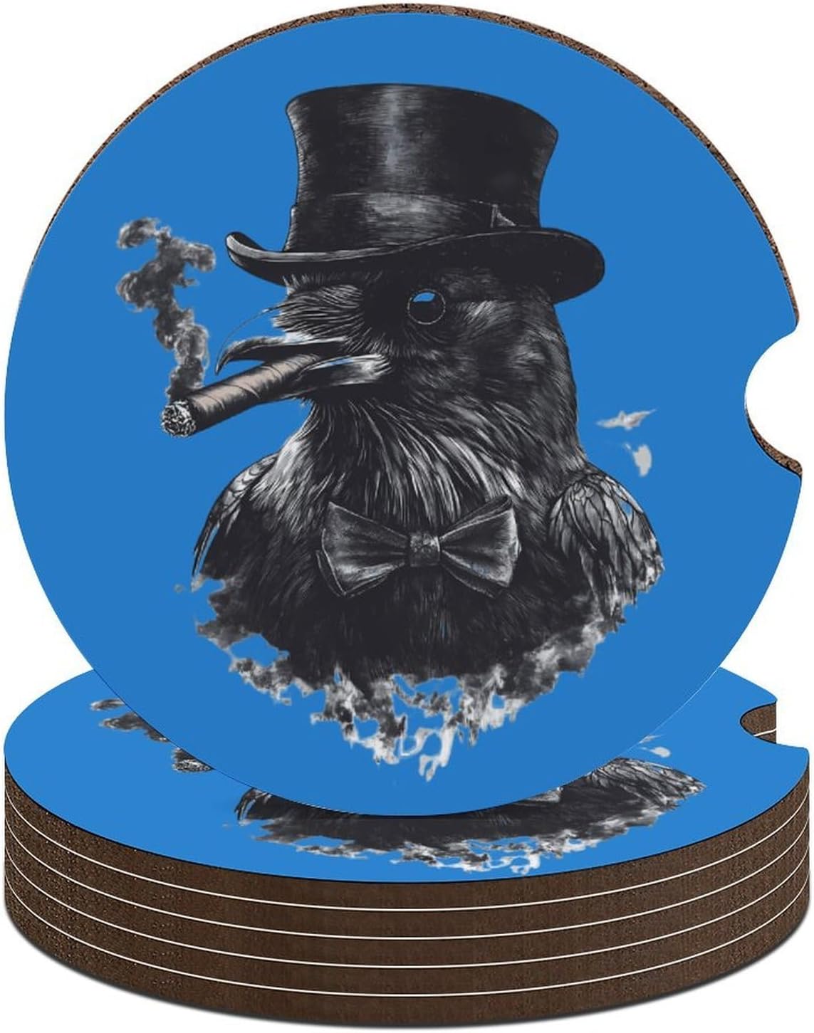 Black Crow Top Hat Smoking Cute Car Coasters 2.56 Inch Absorbent Cup Holder for Drinks Auto Interior Accessories