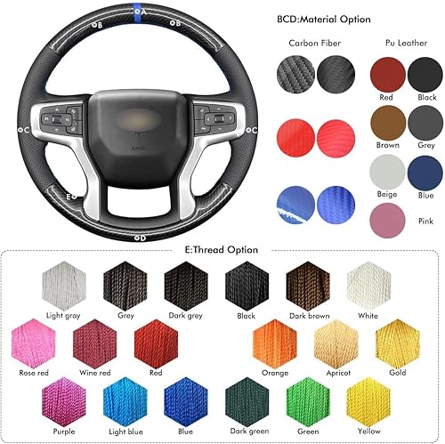 Vista 63 de MEWANT Funda de volante para Chevy Silverado 1500 / Silverado 2500/3500/Blazer/Suburban/Tahoe - Cuero negro