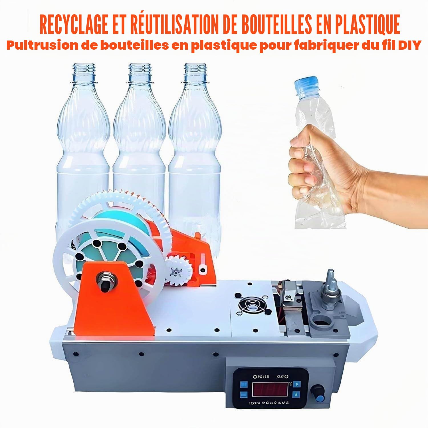 Machine de Fabrication filaments Bureau, pultrusion 3D à partir Bouteilles en Plastique, Machine pour imprimante avec contrôle numérique la température, transformant des Pet recyclées. B